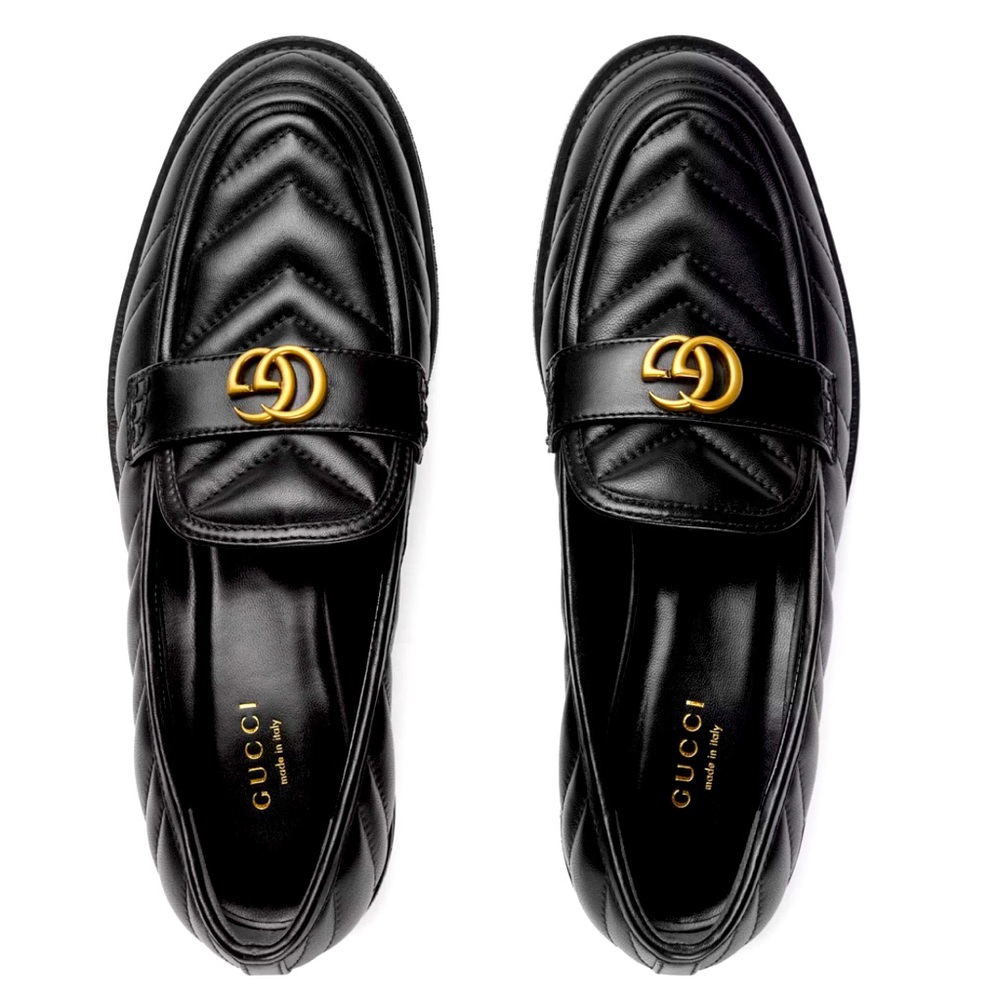 Gucci Double GG chevron matelasse black Womens Loafers Sz 37.5